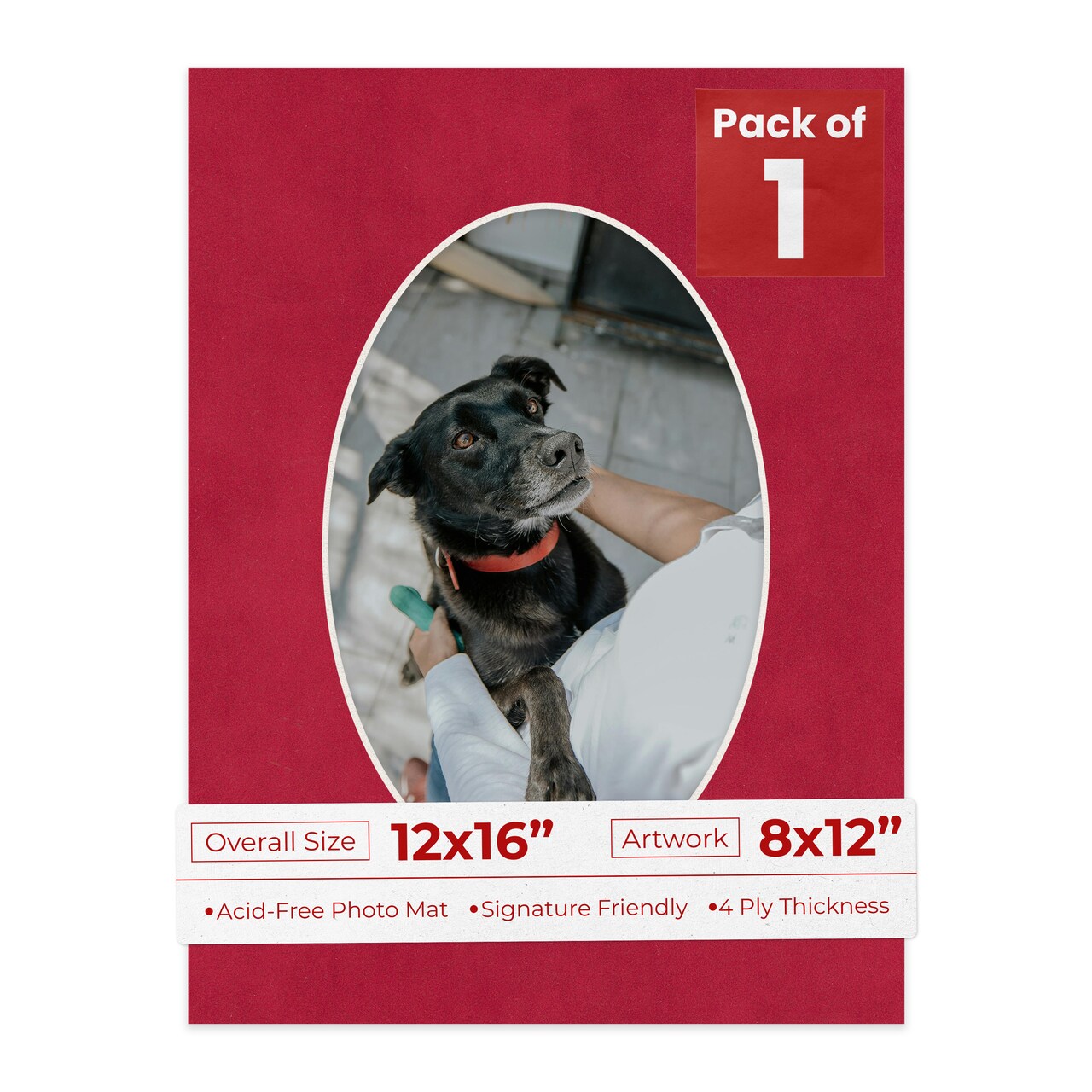 Red Suede Mat Board for 12x16 Frames - Oval Opening for 8x12 Photos